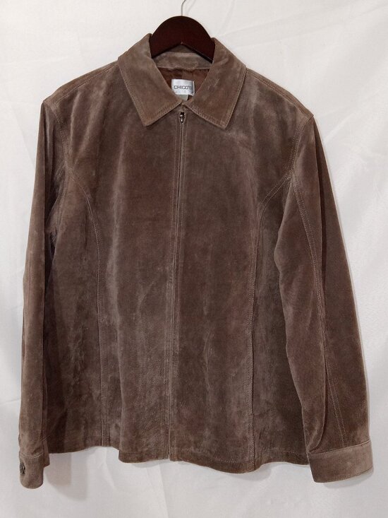 Chico's Jackets & Blazers - Chico's Brown Suede Leather Zip Jacket Women's Size 2 Large Lined Coat